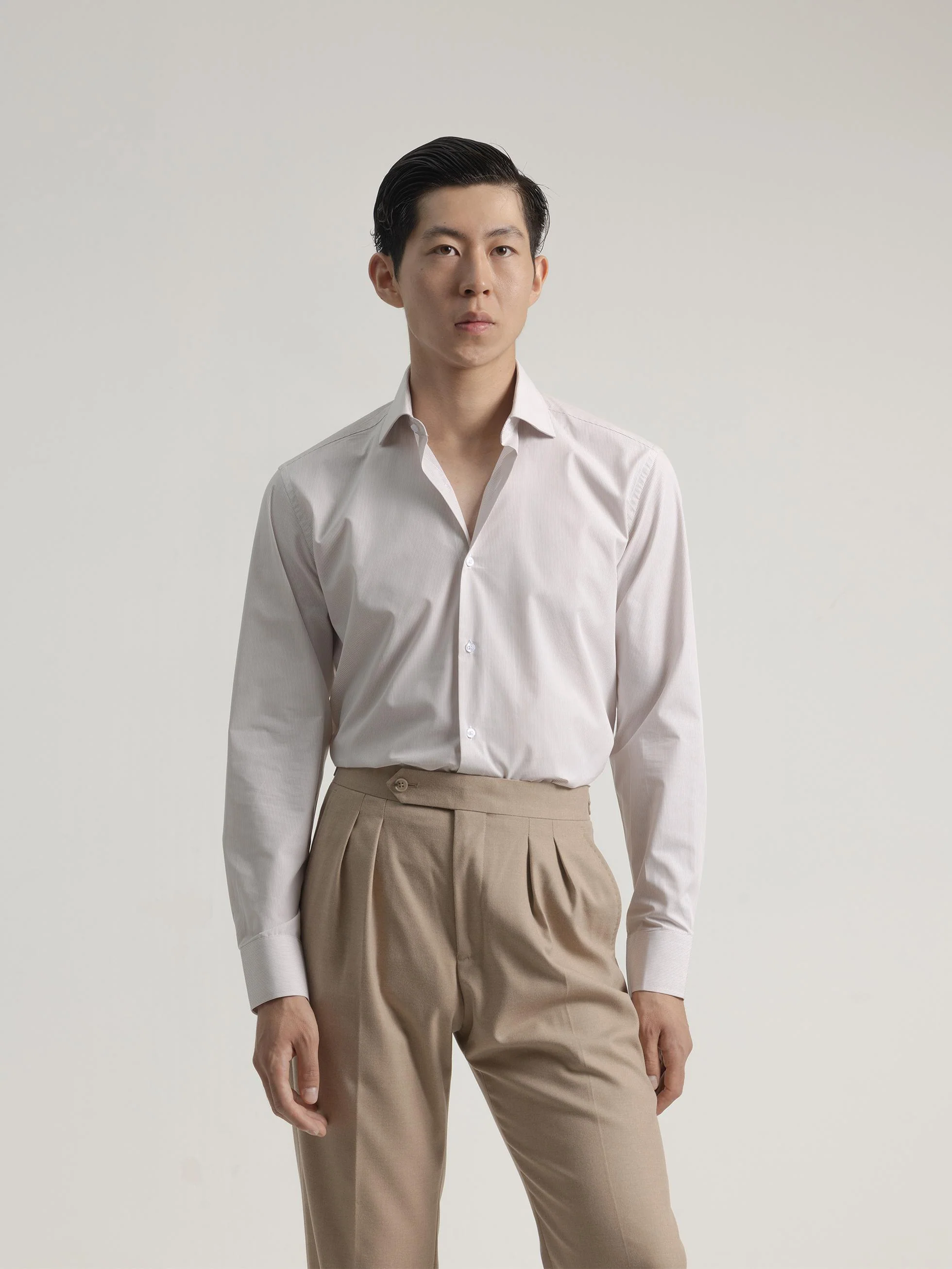 CAMISA VESTIR MIL RAYAS MARRÓN CLARO - Image 3