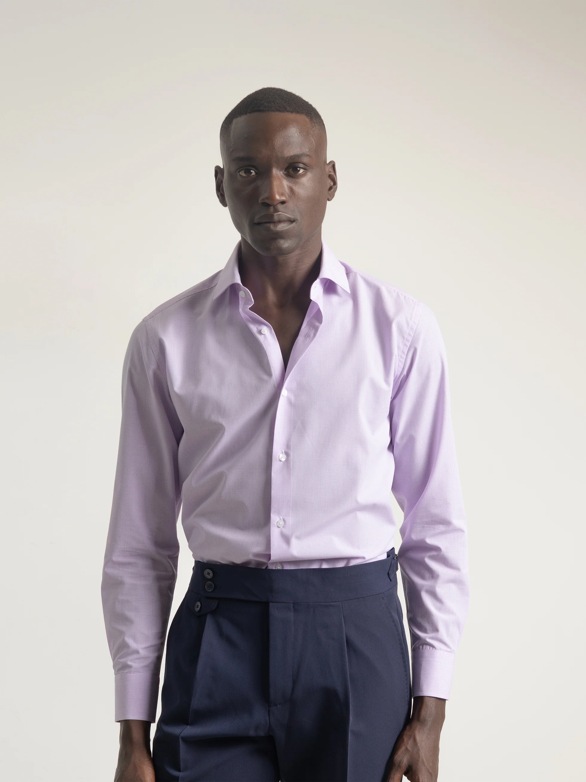 CAMISA MICROCUADRO CUELLO ITALIANO ROSA - Image 3